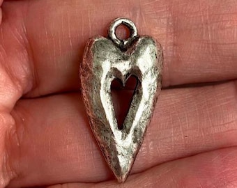 Pewter Rustic Open Heart Hammered Pendant Altered Art Supplies Cut Out Heart Jewelry Love Antique Silver