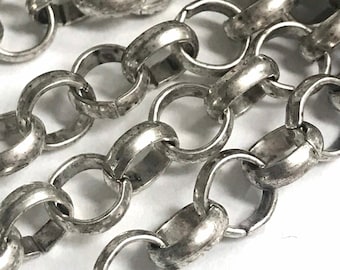Rolo-kedja med öppna länkar och pärlhalsband, såld per fot, platina, silver, 7 mm (CH075)