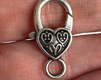 Large heart lobster clasp clasps antique silver color clasp jewelry bohemian supplies  altered art 2pc