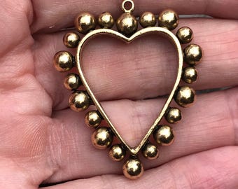 Pewter dotted heart pendant altered art supplies jewelry 1 love antique gold (G02)