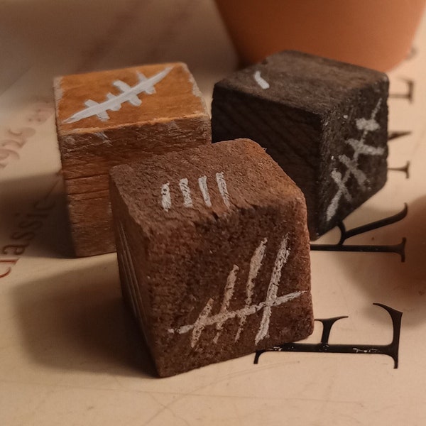 Hand Painted Rustic, Wooden Dice, (D6), 3set