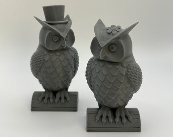 Owl Decor/ Owl Cake Topper / Couple Owls / Mated Owls / Male and Female Owl Pair / 3D Printed Owl / Owl Decoration