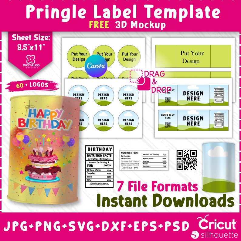 1 3 Oz Pringles Label Template Chip Can Label Template Editable Canva