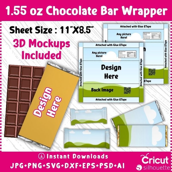 Chocolate Bar Wrapper Template, Chocolate Wrapper Label Template, Candy Bar Wrapper, Wrapper Templates, Canva Editable Mockups, Party Favors