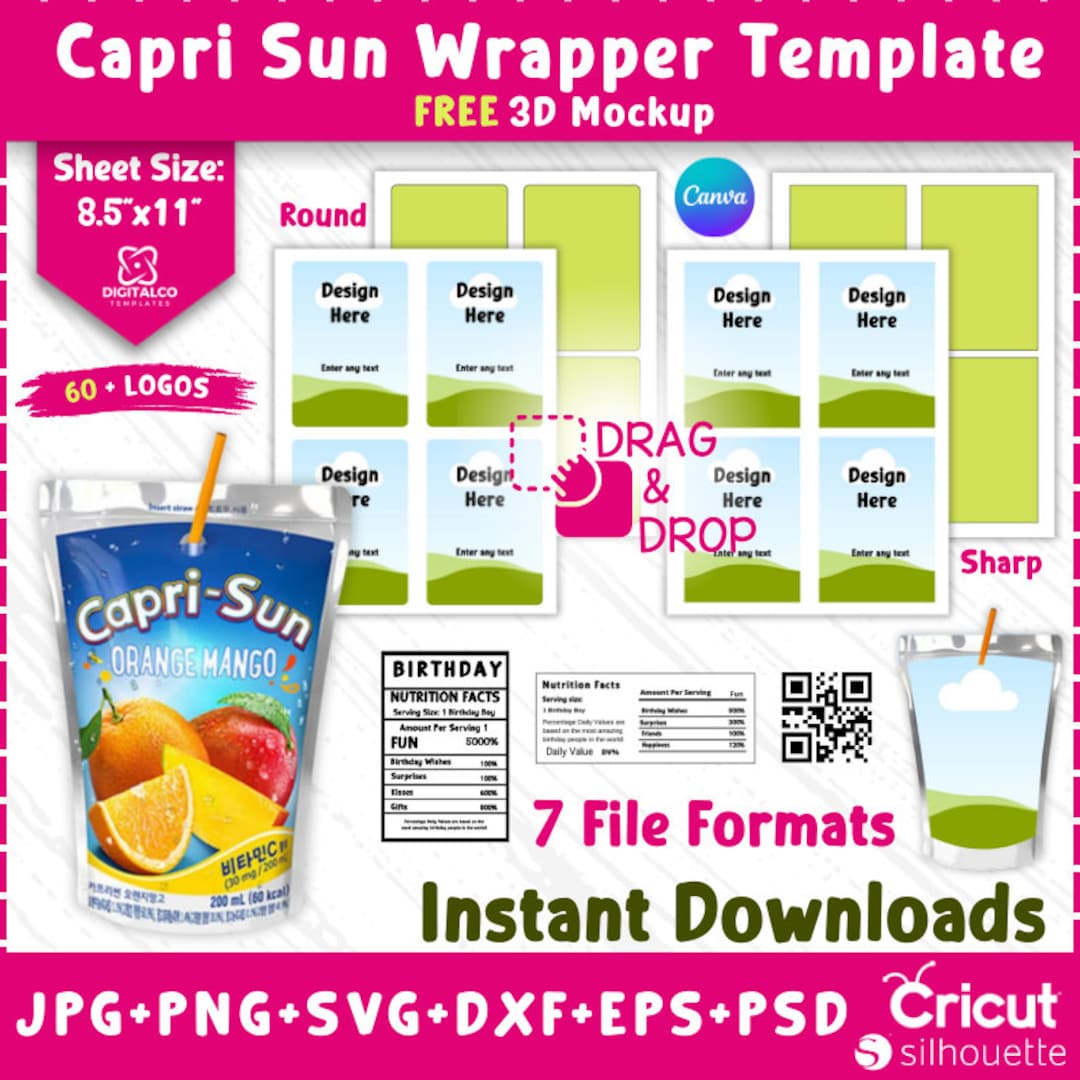 Caprisun Template Svg, Capri Sun Party Favor Mockups Bundle, Juice Caprisun Template Svg, Capri Sun Party Favor Mockups Bundle, Juice