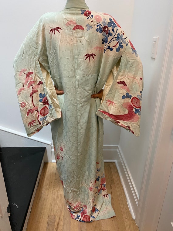 Vintage Kimono Silk Wedding Pink Blue Hexagon Pat… - image 4