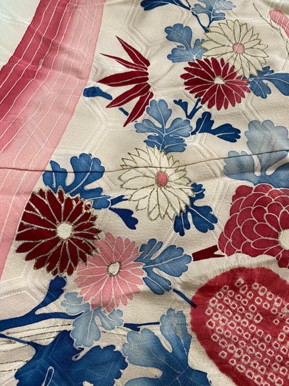 Vintage Kimono Silk Wedding Pink Blue Hexagon Pat… - image 9