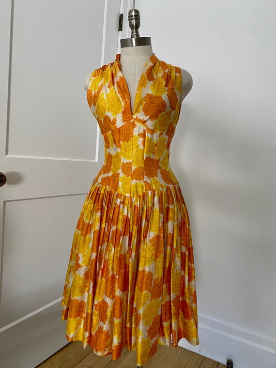 Silk Marigold Halter Top Sun Dress Vintage 1940s P