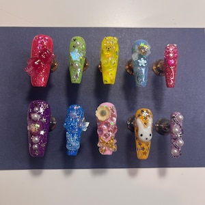 Y2K Junk Nails, Long coffin, party nails, glitter, long, rainbow nails, alt, press on nails, fake nails, 2000’s