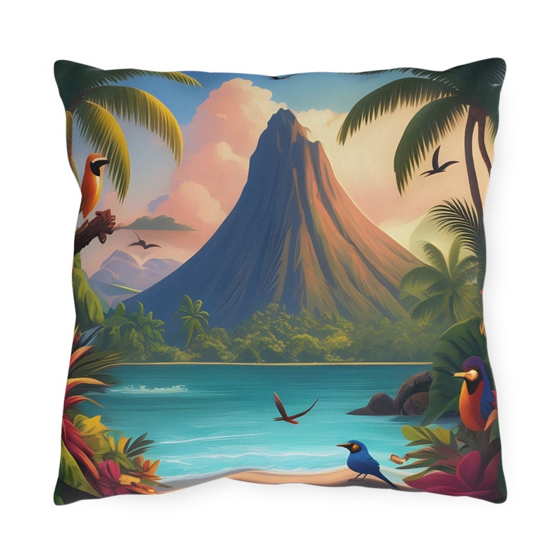 Tropical Volcano Outdoor Throw Pillow zdjęcie 7