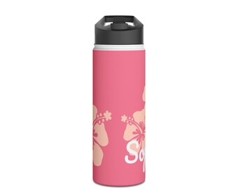 Personalisierte rosa Hibiskus-Edelstahl-Wasserflasche mit Ihrem Namen