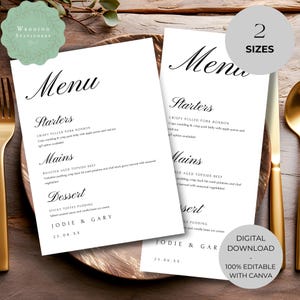 Wedding Menu Template Download, Wedding Menu Cards, Menu Template, Wedding Menus, Minimalist, Modern, Dinner Menu, Instant Download, MIND4