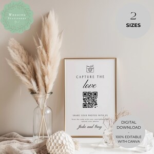 Capture The Love Qr Code Sign, Template, QR code Sign, photos of love qr code sign, Modern Minimalist Wedding Signage - MIND4