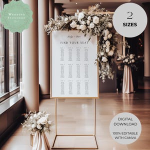 Plantilla de plano de asientos moderno, plano de asientos minimalista editable de descarga instantánea, Canva, descarga digital, plano de asientos para bodas, MIND4