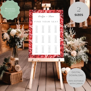 Plantilla de plano de asientos moderno, plano de asientos minimalista editable de descarga instantánea, Canva, descarga digital, plano de asientos para bodas, RED01