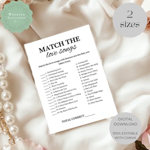Match the love songs, bridal shower game - MIND1
