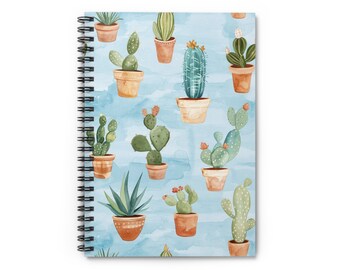 Succulents Spiral Notebook | Cute Blue Succulent + Cactus Custom Notebook | To Do List, Dream Journal