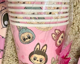 Cute Kawaii Bunny Monster Happy Birthday paper cups