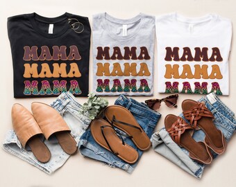 Mama Leopard Print T-Shirt, Fun 'MAMA' Text Graphic Tee, Women's Trendy Fashion Top, Colorful Mother's Day Gift Idea, EMAMA017