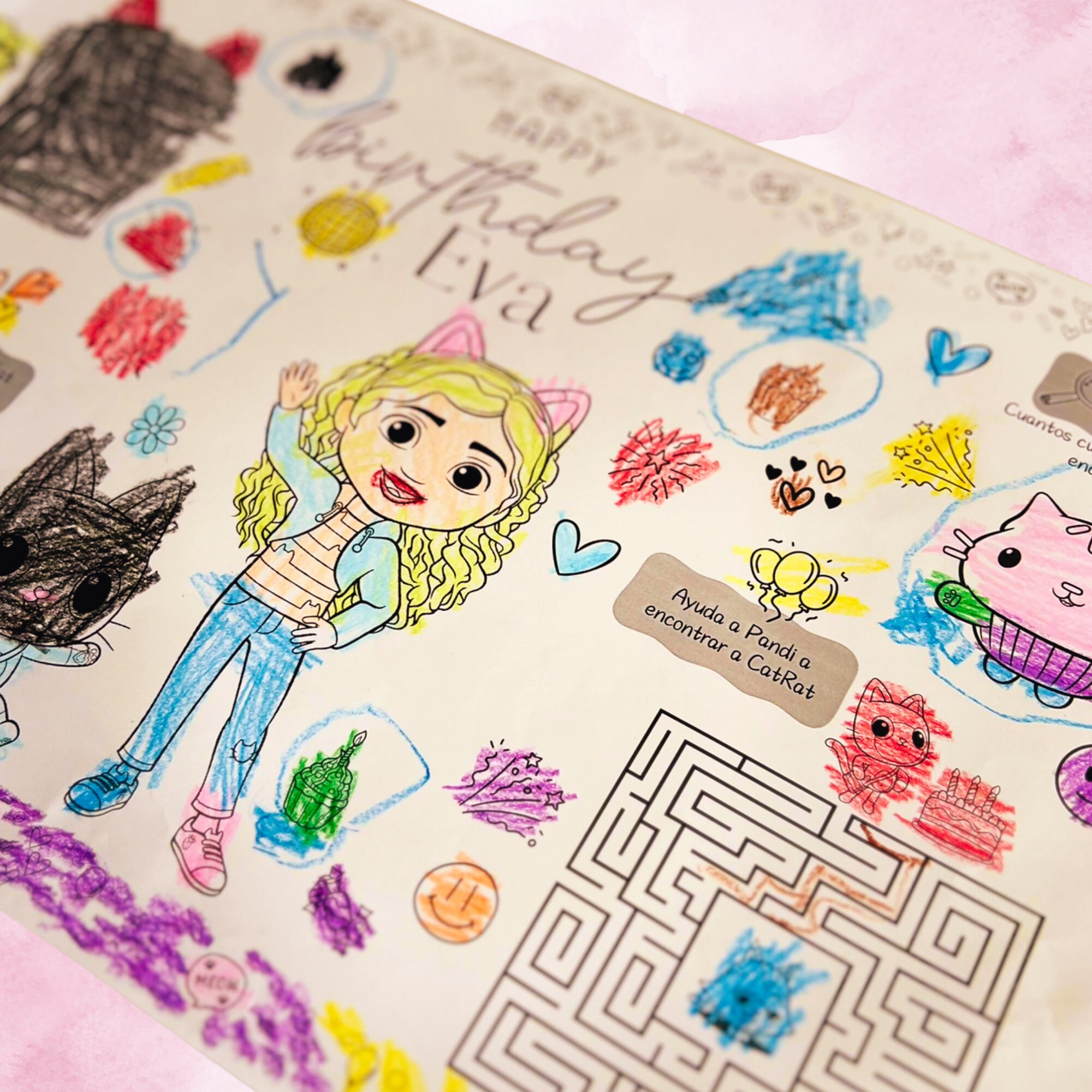 Digital Coloring Tablecloth Digital Placemat in Spanish Gabby Dollhouse