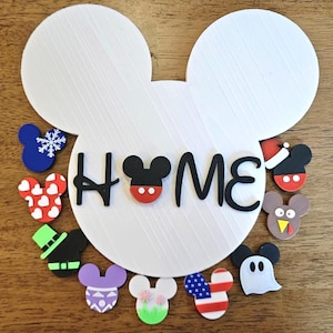 Hanging Mouse HOME Sign with Interchangeable Seasonal Ears
