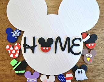 Hanging Mouse HOME Sign with Interchangeable Seasonal Ears