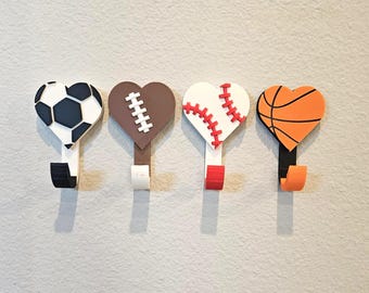 Sports Wall Hooks (Soccer, Football, Baseball and Basketball)