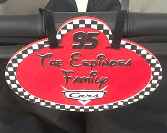 Personalized Disney Cars Stroller Sign With Velcro Straps