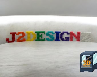 3D Printed Brick Style Letters - Personalized Lego Inspired Desk Sign for Kids Room & Nursery - Custom Playroom Decor in 15 Colors