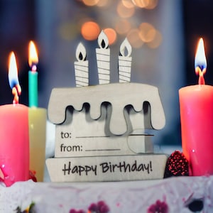 Personalized Birthday Cake Gift Card Holder: Laser Engraved Wooden Keepsake