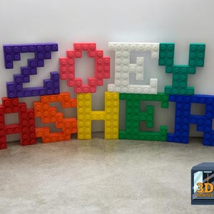 Large 3D Printed Brick Style Letters | Custom Desk Sign for Kids Room | Lego Inspired Nursery, Playroom | 15 Colors | Unique Home Decor