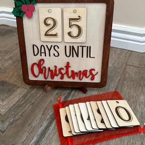Countdown to Christmas Sign with Stand | Laser Engraved | Advent Calendar | Christmas Countdown | Days Until Christmas Sign | Holiday Decor