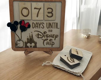 Countdown to Disney Trip Sign | Days Until Our Trip Sign | Vacation Countdown | Laser Engraved Wooden Countdown | Family Vacation Gift