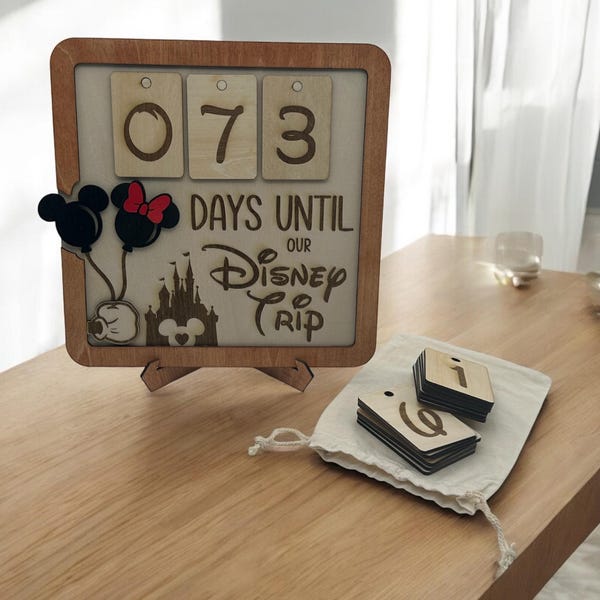Countdown to Disney Trip Sign | Days Until Our Trip Sign | Vacation Countdown | Laser Engraved Wooden Countdown | Family Vacation Gift