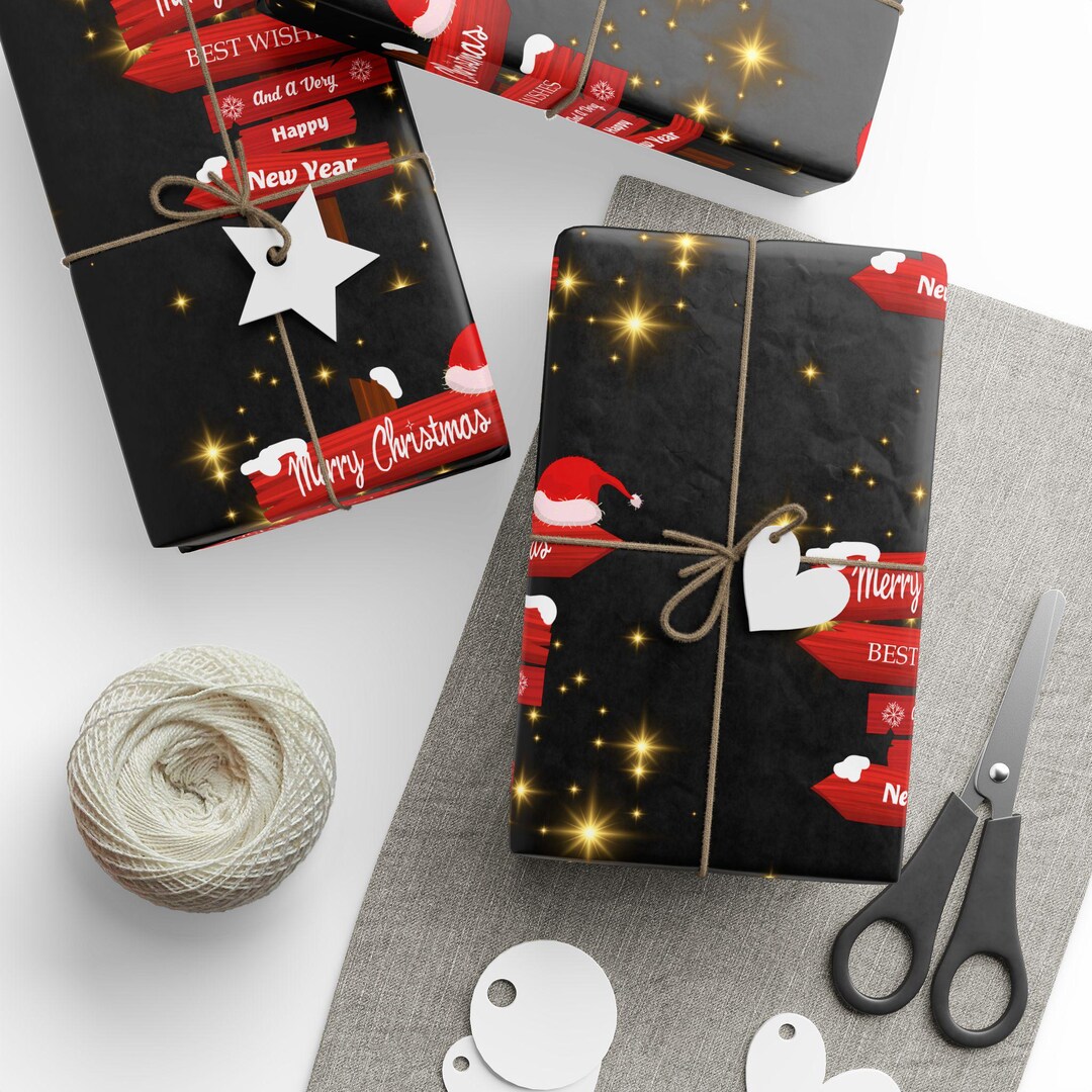 Bold Santa Sign Christmas Wrapping Paper : Black Holiday Gift Wrap With ...