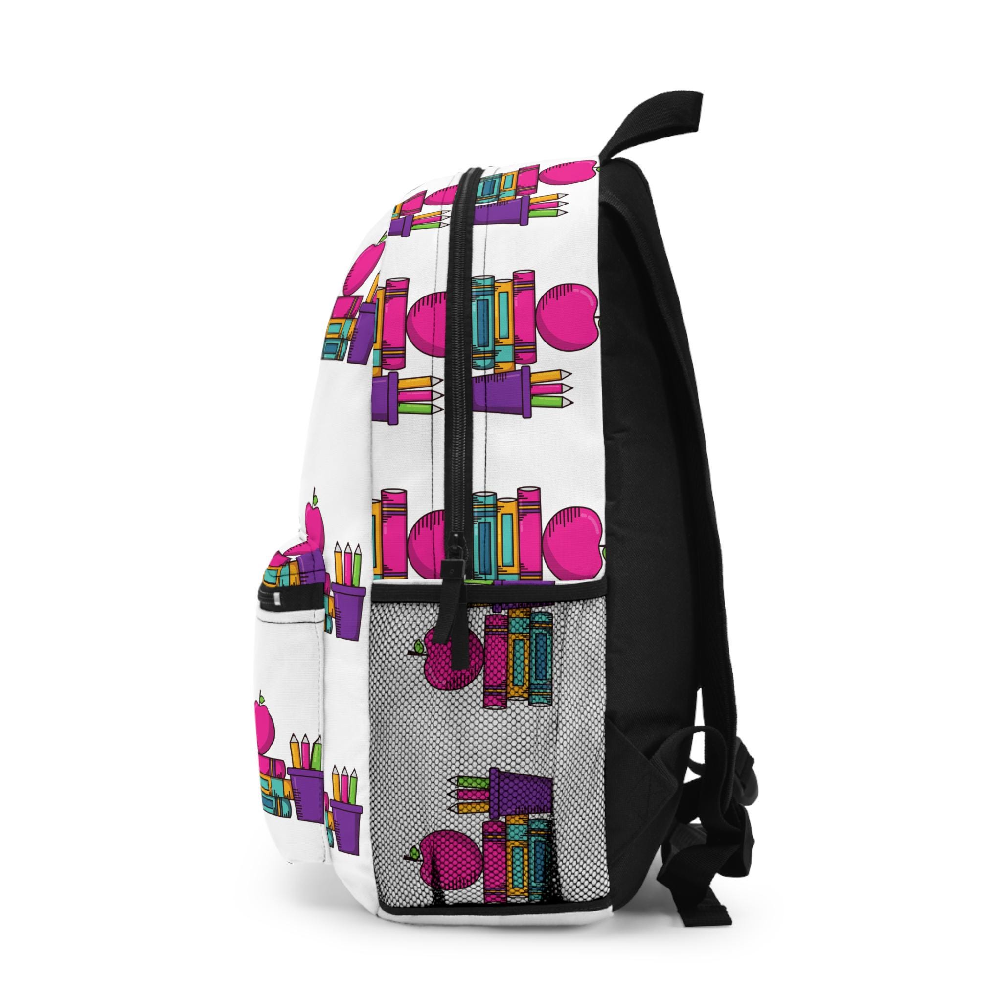 Colorful Back to School Kids Backpack Pink Apple Crayons Pattern - Etsy