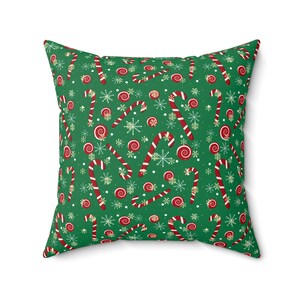 Christmas Candy Cane Throw Pillow | Holiday Decor | Double-Sided Print | Green Festive Cushion for Living Room, Bedroom, or Gift