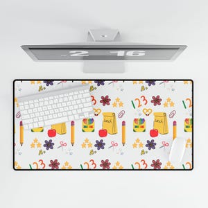 Colorful Back-to-School Desk Mat  Cute Teacher Student Desk Accessory Large Mouse Pad with School Supplies Design