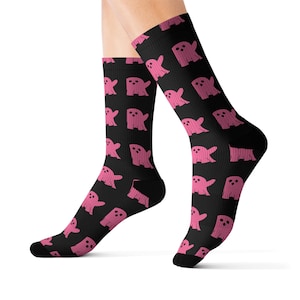 Pink Ghost Socks | Spooky Cute Halloween Socks | Gothic Horrorcore Aesthetic | Cozy Gift for Horror Fans | Unisex Creepy Cute Socks