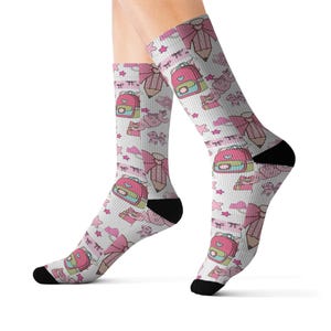 Back-to-School Pink Bow Backpack Socks Cute Unisex School Socks for Girls Teens Moms ABC School Supply Print