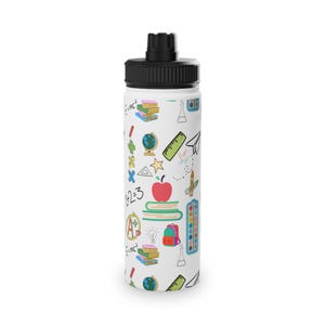 Back to School Water Bottle Classroom Print Stainless Steel Bottle with Sports Lid | BPA-Free, 12oz 18oz 32oz Sizes