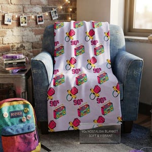 90s Throw Blanket, Y2K Aesthetic Bedroom Decor, Retro Boombox Plush Velveteen Blanket, Nostalgic 90s Gift, Funky Dorm Bedding