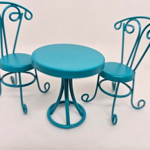 Miniature Bistro set- 1:12 scale, blue, dollhouse furniture