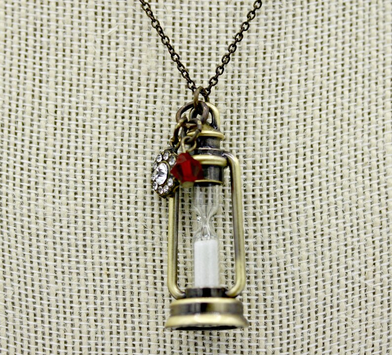 Sandman Sand Timer Hour Glass Brass Lantern Necklace Pendant on 16 Inch Chain Mr