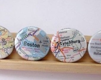 US Atlas or International Map One Inch 1 Inch Button Magnets You Choose Cities Towns States Set of 4