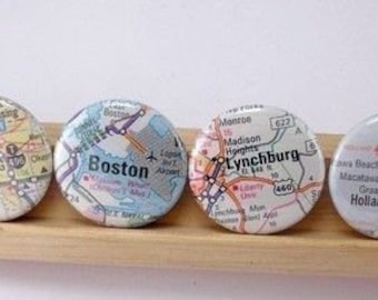 Custom Atlas Map Magnets: Choose Your Cities, States - Set of 4