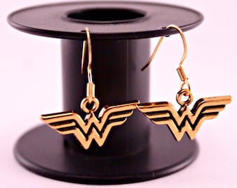 Gold Wonder Woman Pierced Earrings Hypoallergenic