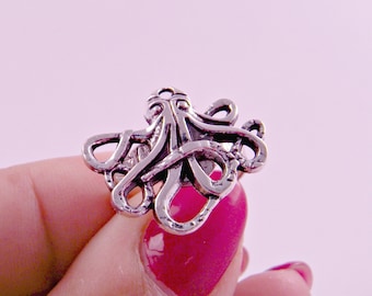 Adjustable Silver Octopus Ring Kraken Ring