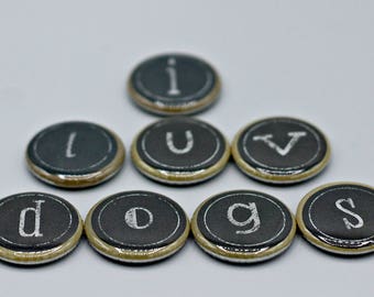 Initial Chalkboard Letter Alphabet One Inch Button Magnets or Pin Backs Set of 8 Letters YOU CHOOSE LETTERS