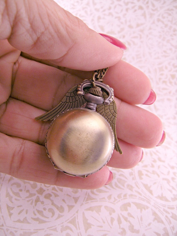 Steampunk Brass Golden Snitch Pocket Watch With 30 Inch Brass